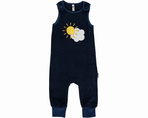 Sky playsuit dungarees by Maxomorra in organic velour (4-6m)