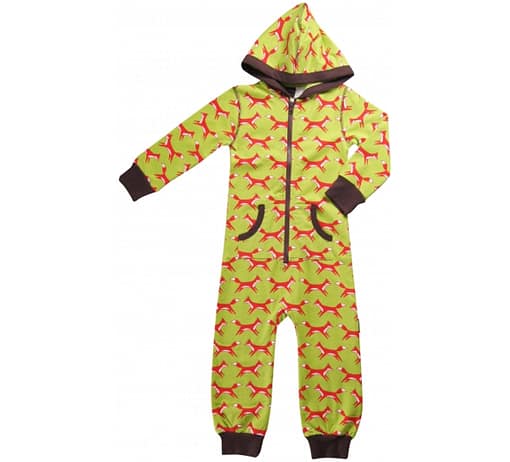 Foxes one piece organic pyjamas in green & red print - Maxomorra