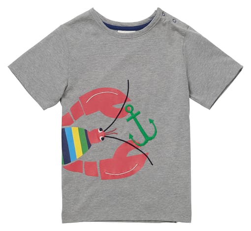 Lobster t-shirt by Piccalilly on grey organic cotton