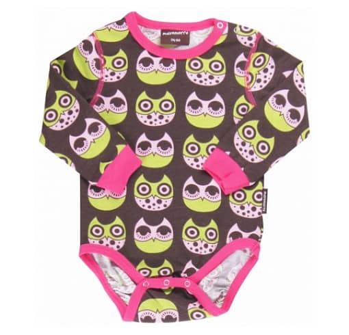 Organic cotton baby vest by Maxomorra - bright owls print