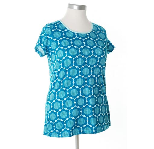 More than a Fling ladies petrol retro flowers print organic t-shirt