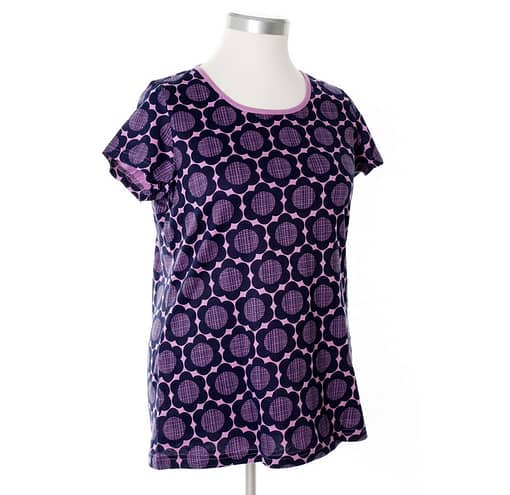 More than a Fling organic cotton ladies purple retro flowers print summer t-shirt (XL)