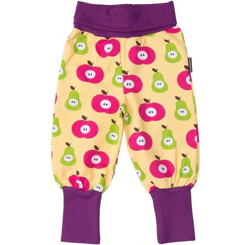 Apple and pear print organic cotton soft trousers by Maxomorra