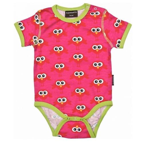 Bright pink birds short sleeve organic cotton vest by Maxomorra
