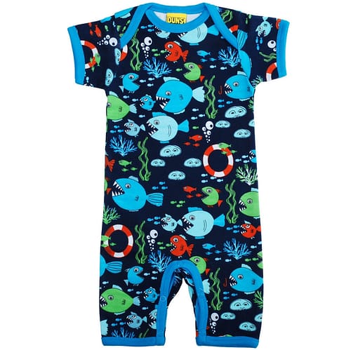 Fishes print by DUNS Sweden in summer romper organic cotton