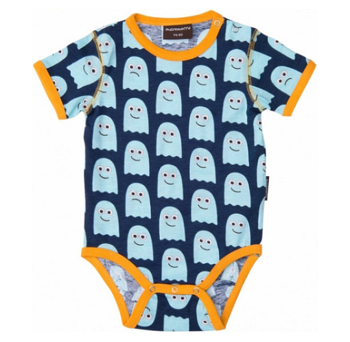 Short sleeve baby t-shirt with poppers - retro ghost print by Maxmorra