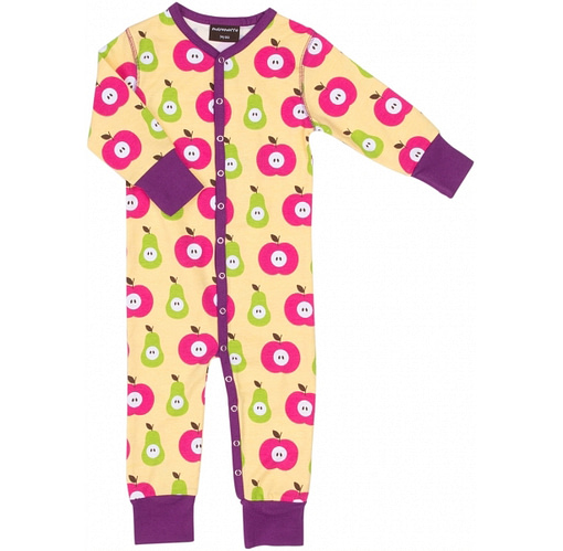 Apple and pear print poppered sleepsuit by Maxomorra