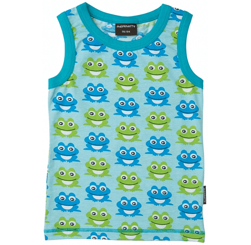 Sleeveless t-shirt vest in organic cotton by Maxomorra - blue frog