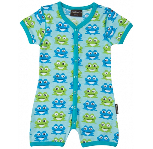 Organic cotton summer playsuit blue frogs