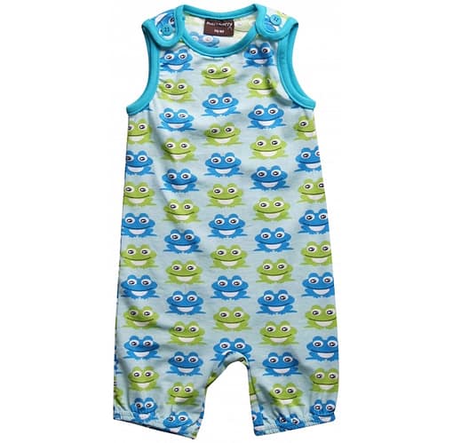Organic cotton frog dungarees by Maxomorra