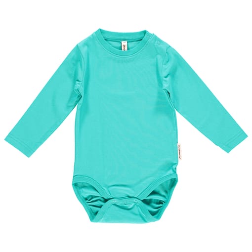Bright turquoise organic cotton long sleeve baby vests by Maxomorra (12-18 months)
