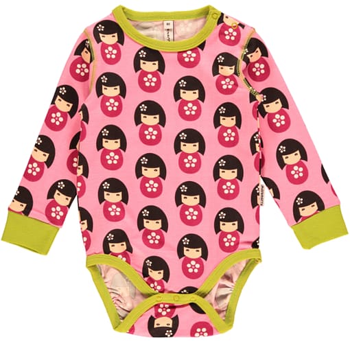 Japanese doll baby bodysuit in organic cotton by Maxomorra