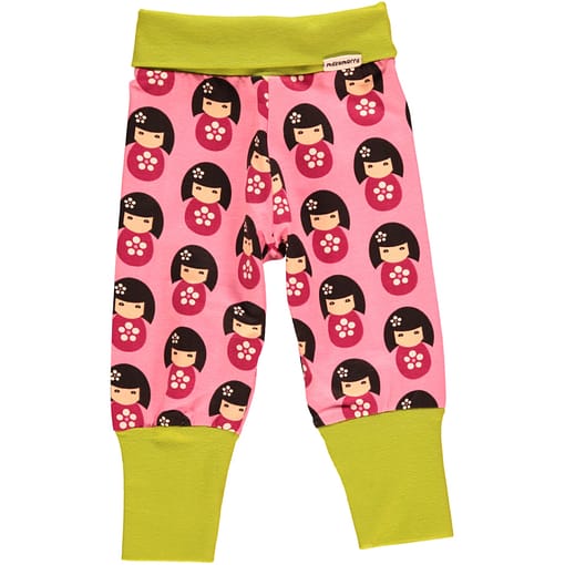 Japanese Doll baby trousers by Maxomorra on pink organic cotton (18-24m)