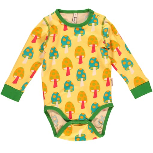Mushroom baby bodysuit in rainbow colours by Maxomorra