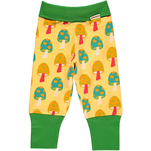 Mushroom baby trousers by Maxomorra on yellow organic cotton