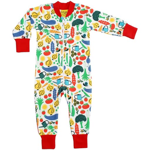 Organic cotton onesie pyjamas by DUNS Sweden - vegetable garden