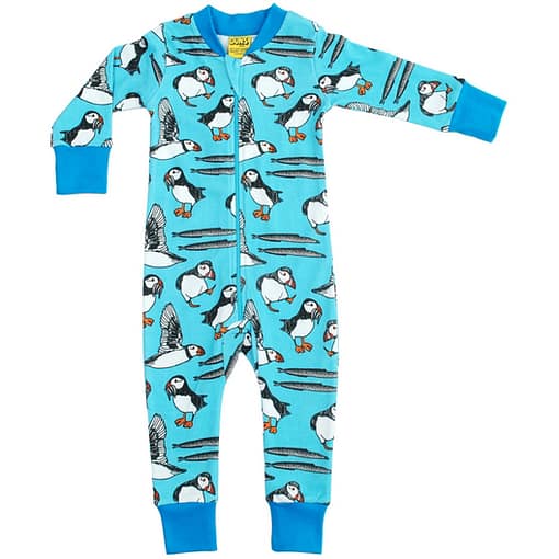 Organic cotton onesie pyjamas by DUNS Sweden - puffins