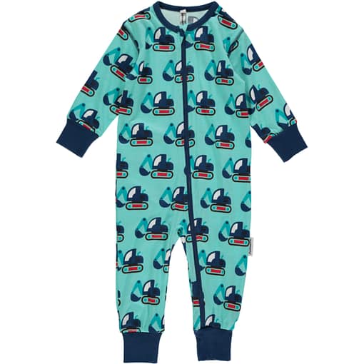 Digger design organic cotton long sleeve zippered romper suit - Maxomorra