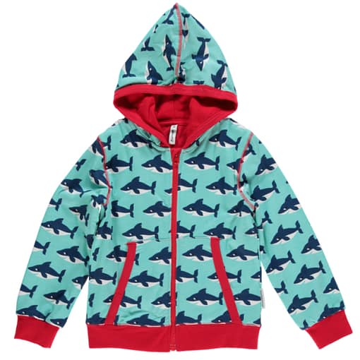 Shark hooded zip cardigan by Maxomorra in organic cotton