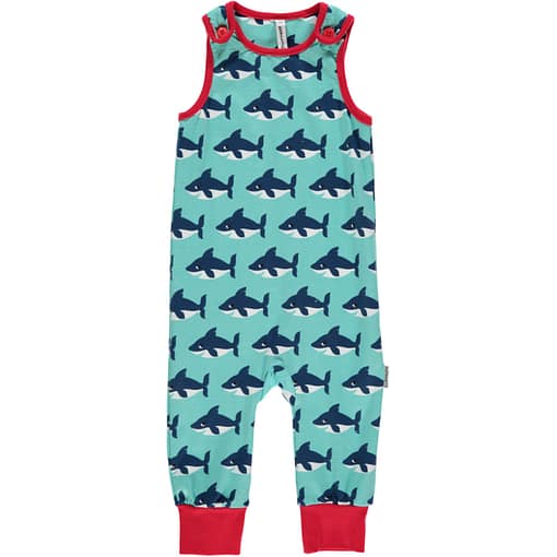 Shark playsuit dungarees by Maxomorra in organic cotton (4-6m)