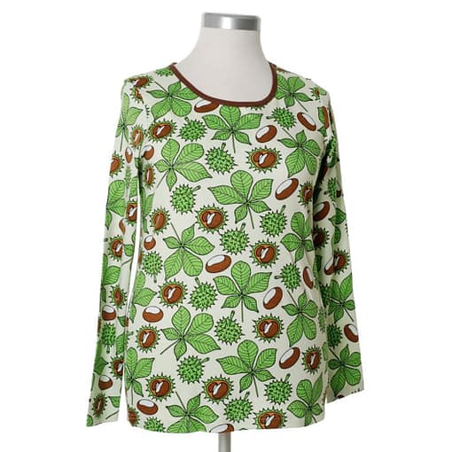 DUNS Sweden ladies long sleeve top in mushrooms on pink organic cotton - Large - Image 3