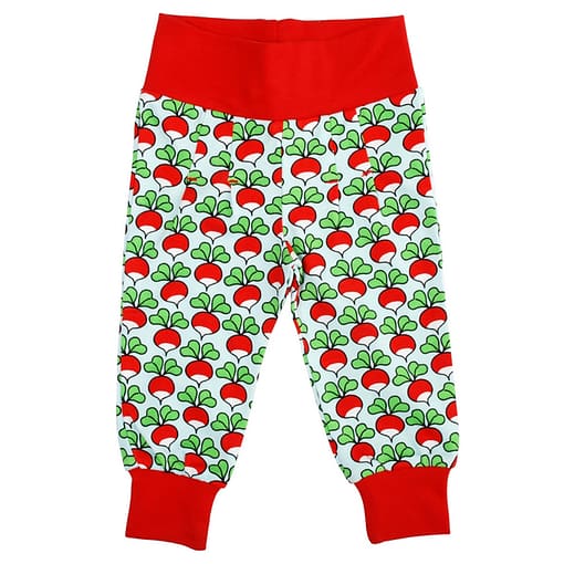 DUNS Sweden red radish print baby trousers in organic cotton (74cm 6-9 months)