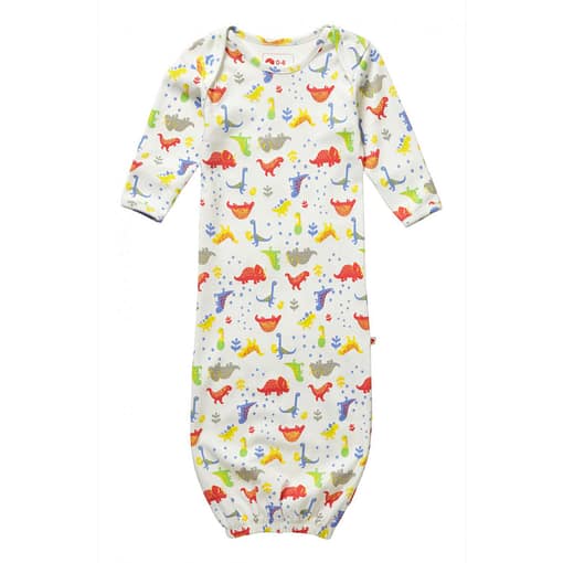 Bright unisex footprint dinosaur organic nightgown bundler by Piccalilly