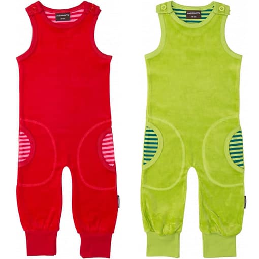 Christmas colours organic velour dungarees with stripe pockets by Maxomorra (0-3m)