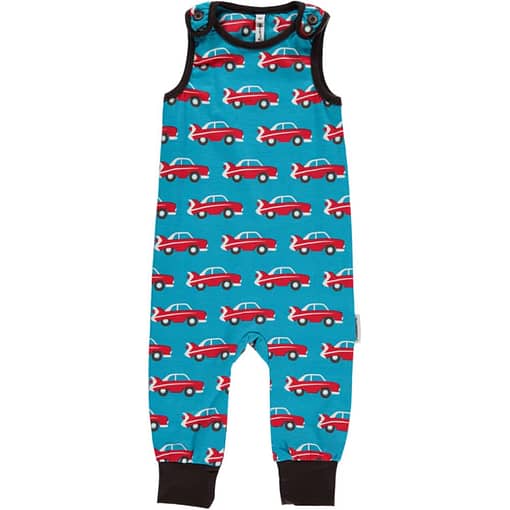 Car playsuit dungarees by Maxomorra in organic cotton