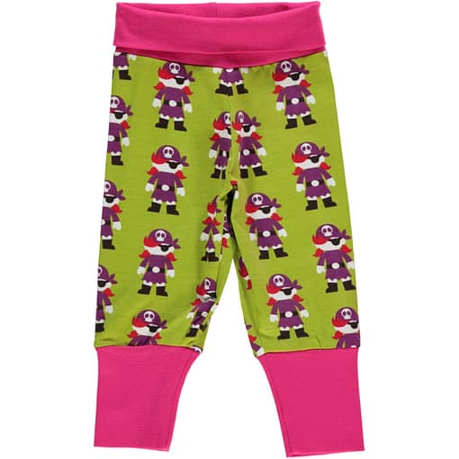 Green pirate print organic cotton baby trousers by Maxomorra (12-18m)