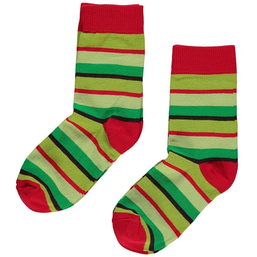 Maxomorra organic cotton stripy socks in green and red - 2 pairs