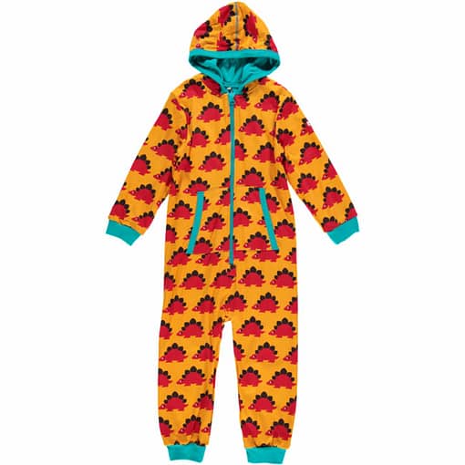 Organic onesie hooded pyjamas in Maxomorra dinosaur print