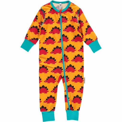 Dinosaur organic cotton long sleeve zippered romper - Maxomorra (9-12m)