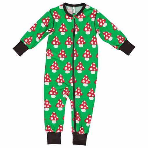 Mushroom organic cotton long sleeve zippered romper suit - Maxomorra (9-12m)