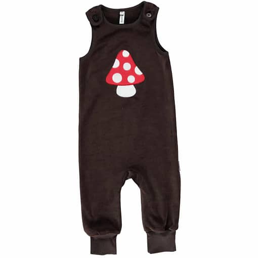 Mushroom playsuit dungarees by Maxomorra in organic velour (74cm 6-9m)