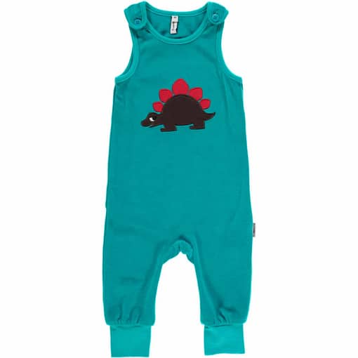 Dinosaur playsuit dungarees by Maxomorra in organic velour (9-12m)
