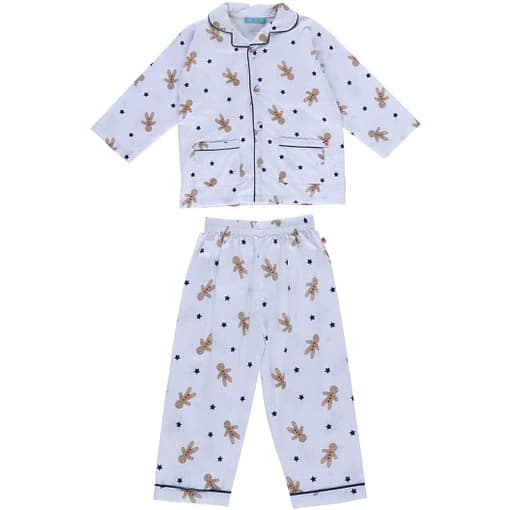 Christmas gingerbread pyjamas by Piccalilly in brushed organic cotton (1-2)