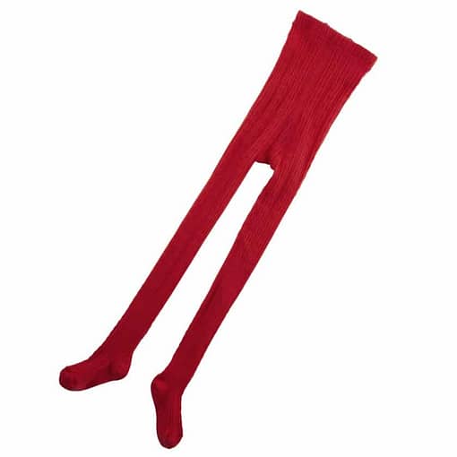 Bright red cable knit tights by Piccalilly in organic cotton (0-12m) - Image 2