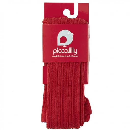 Red organic cotton cable knit tights