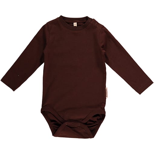 Dark brown plain long sleeve organic baby vests by Maxomorra (6-9 months)