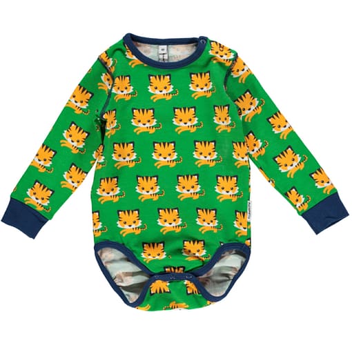 Tiger print organic cotton long sleeve bodysuit - Maxomorra