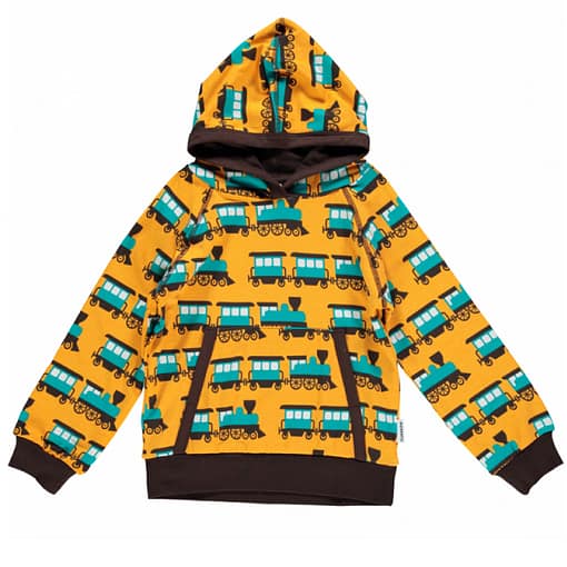 Trains hoody top by Maxomorra in organic cotton (Age 2-4)