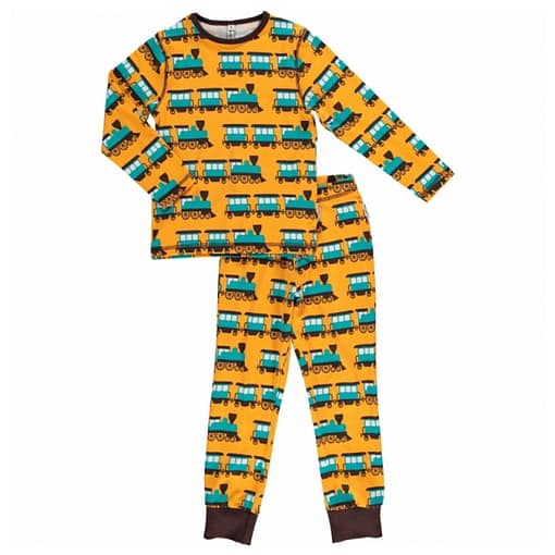 Maxomorra organic cotton pyjamas in train print (18-24m)