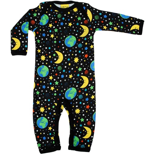 DUNS Sweden Black mother earth print organic cotton long sleeve romper