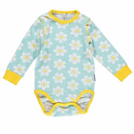 Flower print organic cotton long sleeve bodysuit - Maxomorra