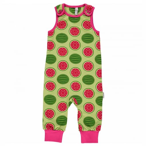 Watermelon playsuit dungarees by Maxomorra in organic cotton (6-9 months)