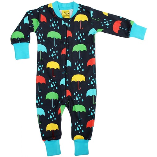DUNS Sweden umbrellas print organic cotton zipped onesie