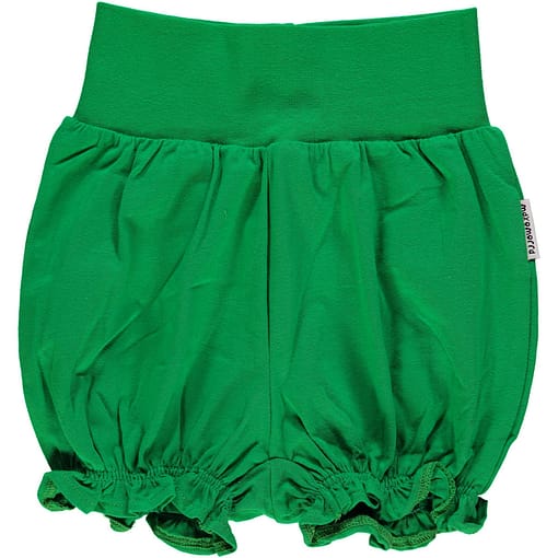 Green organic cotton balloon shorts from Maxomorra Basics (86 12-18 months)