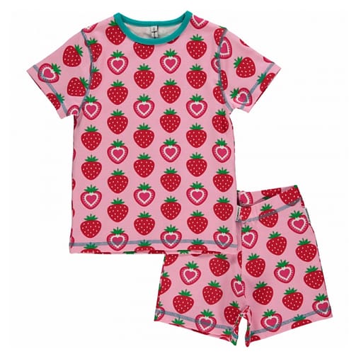 Maxomorra organic summer short sleeve strawberry pyjamas