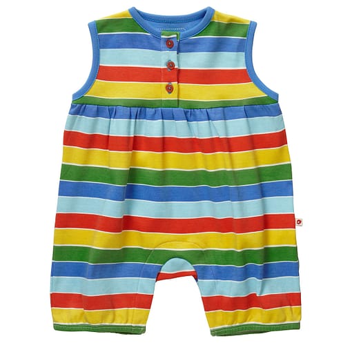 Rainbow stripe shortie romper by Piccalilly in organic cotton